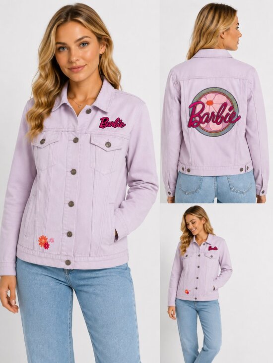 Jackets & Blazers - Barbie Truck Tour Lavender Denim Jacket Embroidered Logo 100% Cotton